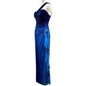 BLONDIE NITES ONE SHOULDER SPARKLING RUCHED PROM DRESS OMBRE BLUE JUNIORS SIZE 3